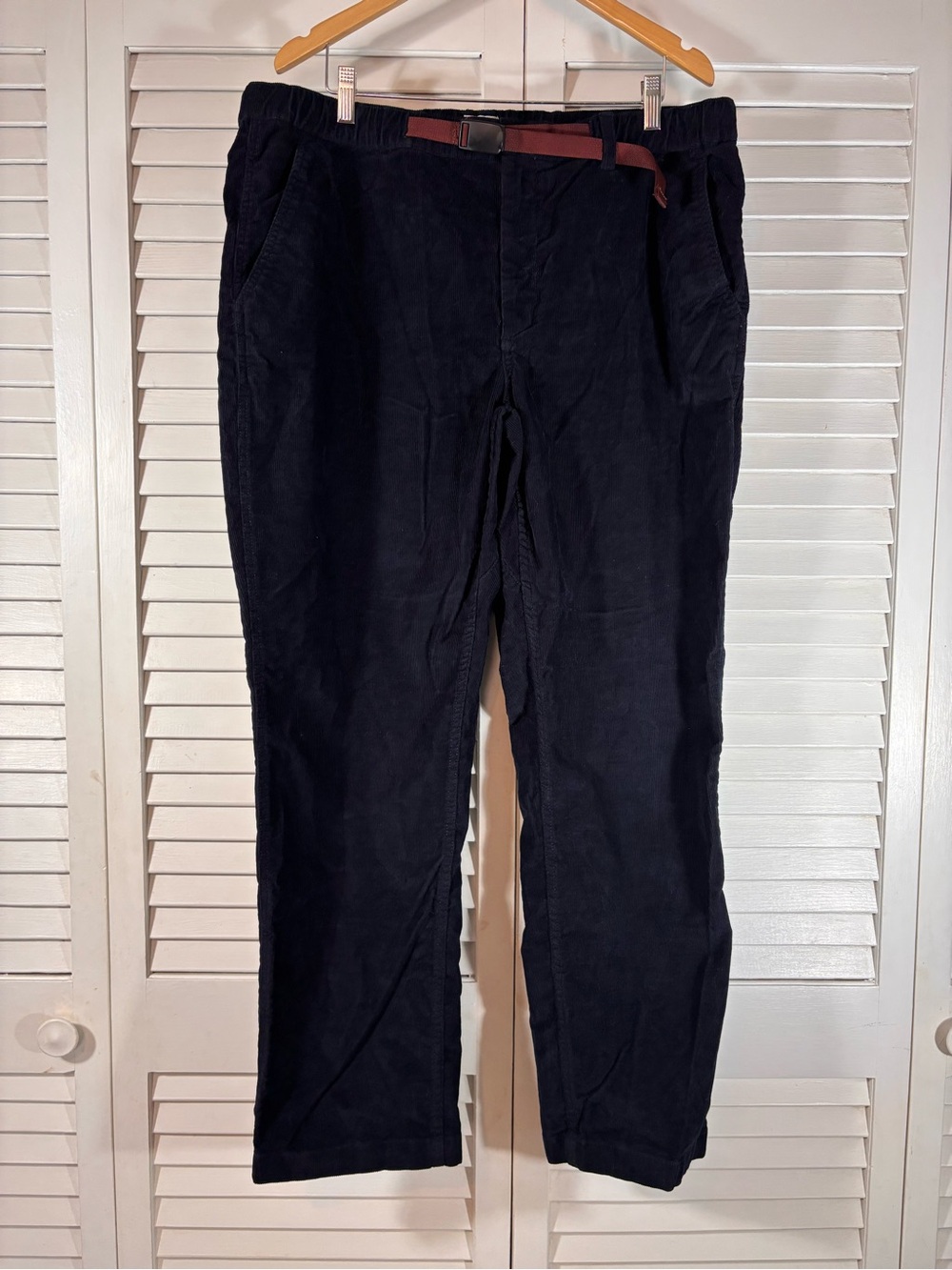 J.Crew Men’s Belted Corduroy Pants XL Cadet Navy Elastic Waist Relaxed Fit